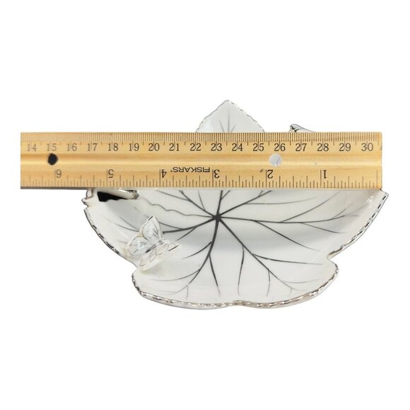 Andrea By Sadek Hand Painted Leaf Dish Bowl Silver Overlay Butterfly And A Bug - Picture 4 of 15